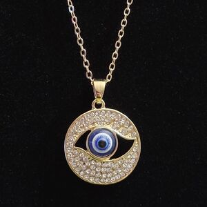 NWOT Gold Color Circular Evil Eye Pendant Necklace